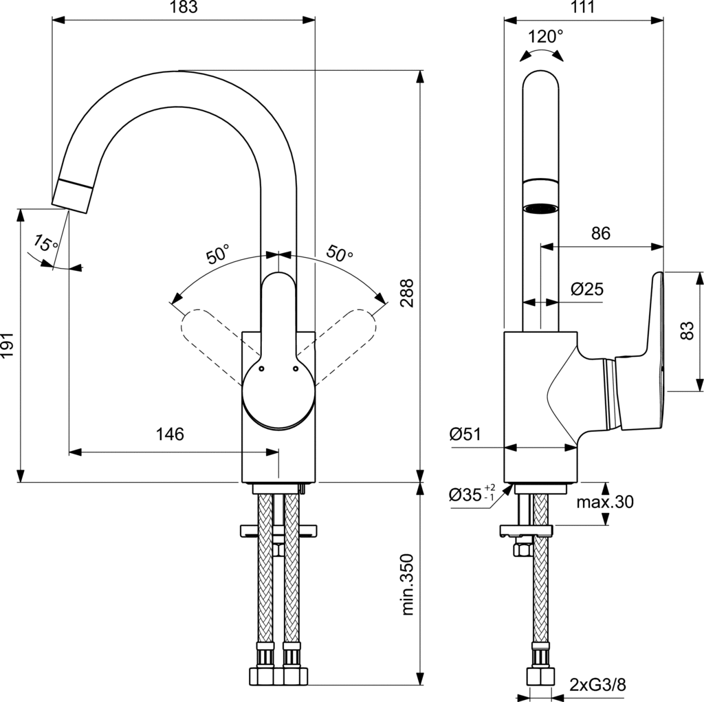 Ideal Standard Connect - Μπαταρία Για Νιπτήρα Ελεύθερης Τοποθέτησης Β9933ΑΑ - Image 2